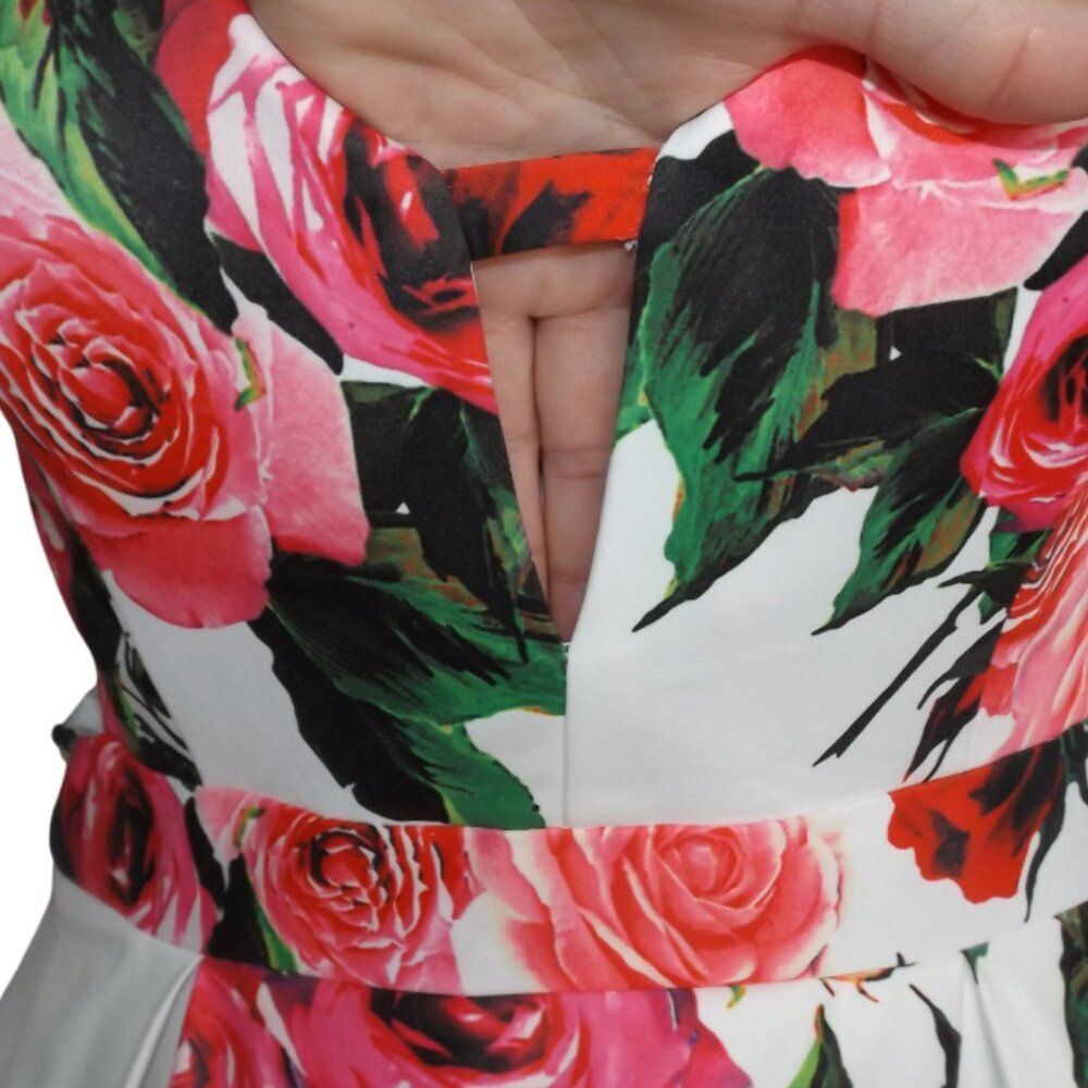 JVN BY JOVANI Gown/Dress, 8, White/Red-pink Roses, Side Cut out, Full Skirt - Picture 6 of 15